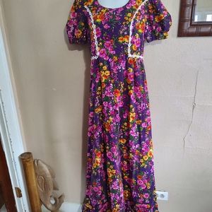 Absolutely Amazing Handmade 70's Maxi Dress Bold Florals SZ Small Medium